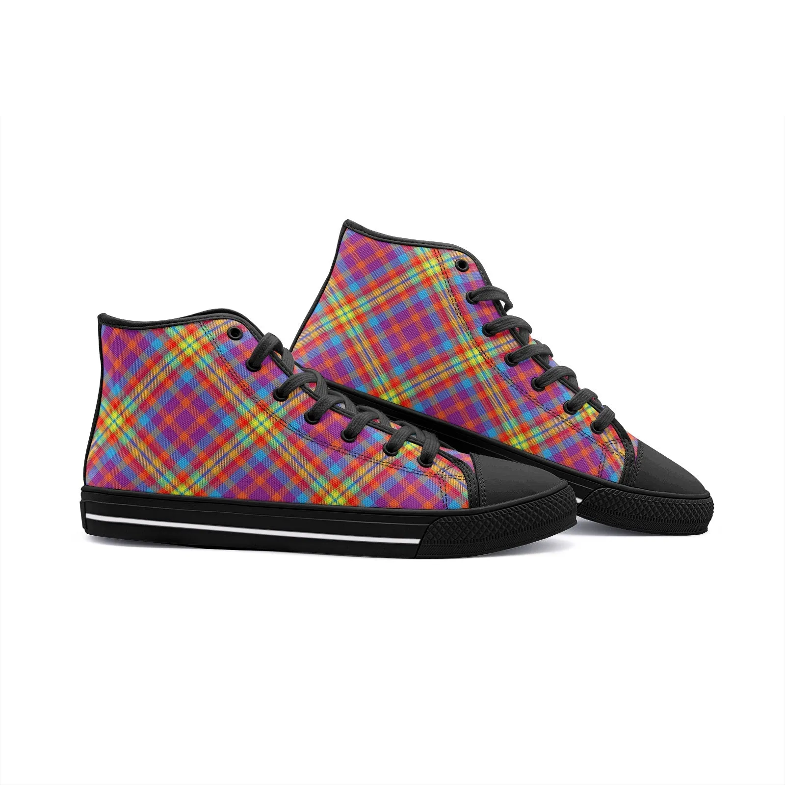 Rainbow Tartan Plaid High Top Canvas Shoes