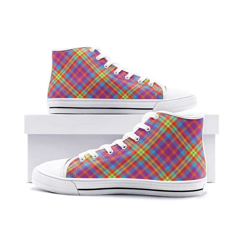 Rainbow Tartan Plaid High Top Canvas Shoes