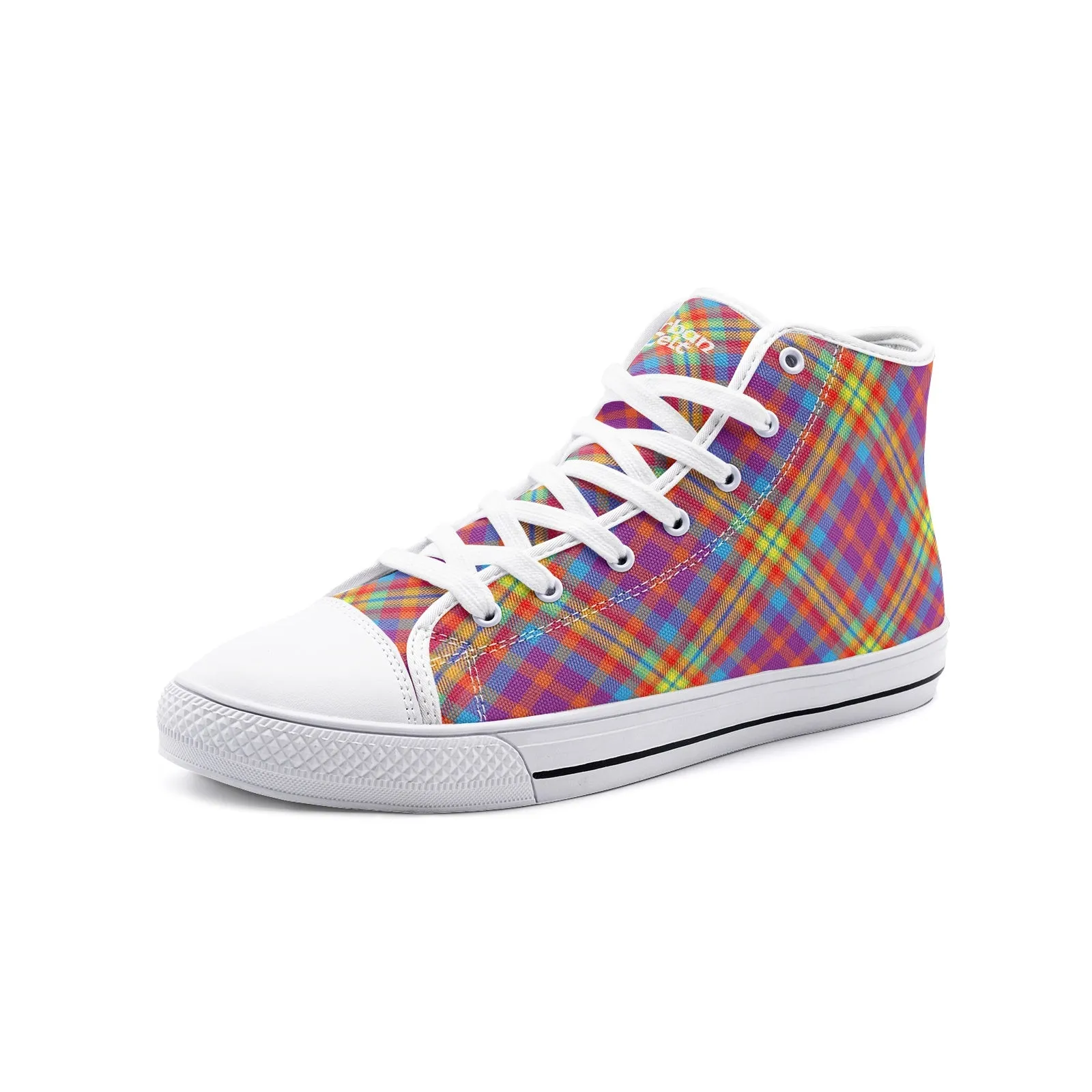 Rainbow Tartan Plaid High Top Canvas Shoes