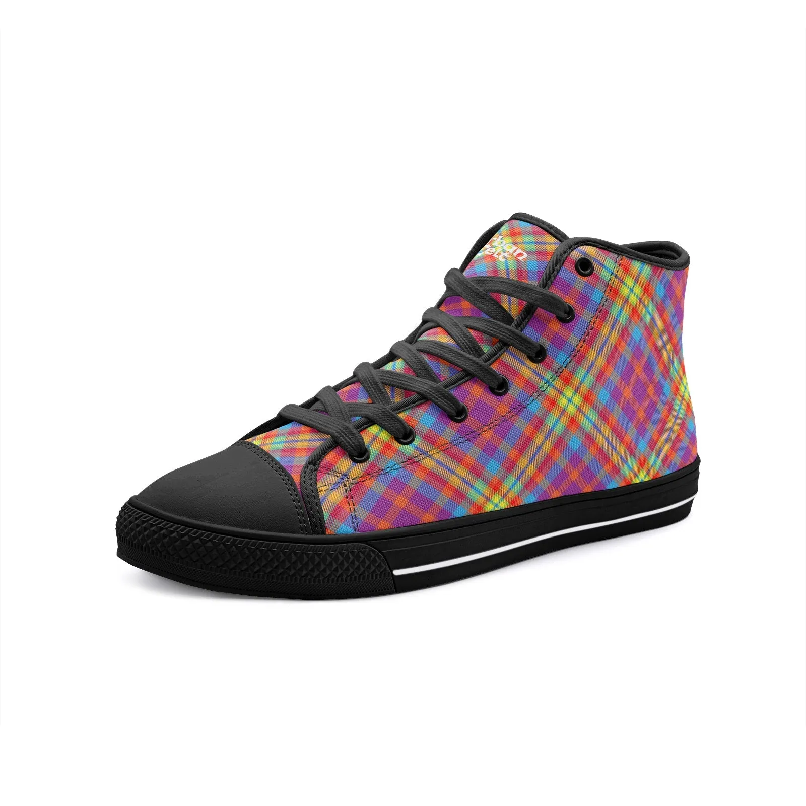 Rainbow Tartan Plaid High Top Canvas Shoes
