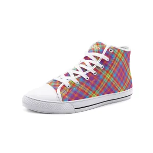 Rainbow Tartan Plaid High Top Canvas Shoes