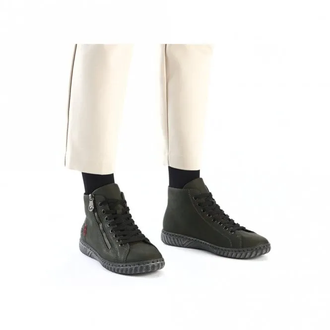 Rieker Zip & Lace Boot N0921-54 Ladies Boot Forest Green