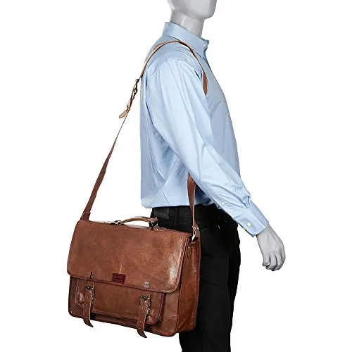 Sharo Leather Bags Wide Laptop Messenger And Brief Bag (Brown)