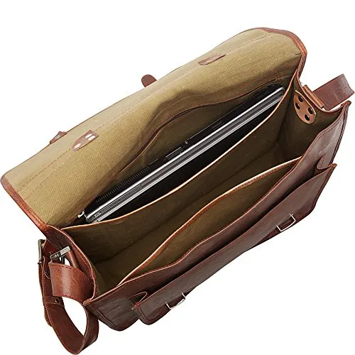 Sharo Leather Bags Wide Laptop Messenger And Brief Bag (Brown)
