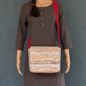 Shimmery Golden Multicolored Upcycled Handwoven Messenger Bag (MB1224-005) PS_W