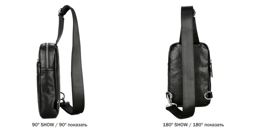 Sidiou Group Theftproof Vintage Leather Messenger Bag Men's Sling Bag With Headphone Hole Chest Bag