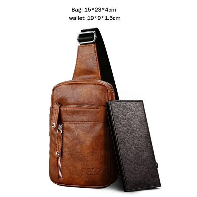 Sidiou Group Theftproof Vintage Leather Messenger Bag Men's Sling Bag With Headphone Hole Chest Bag