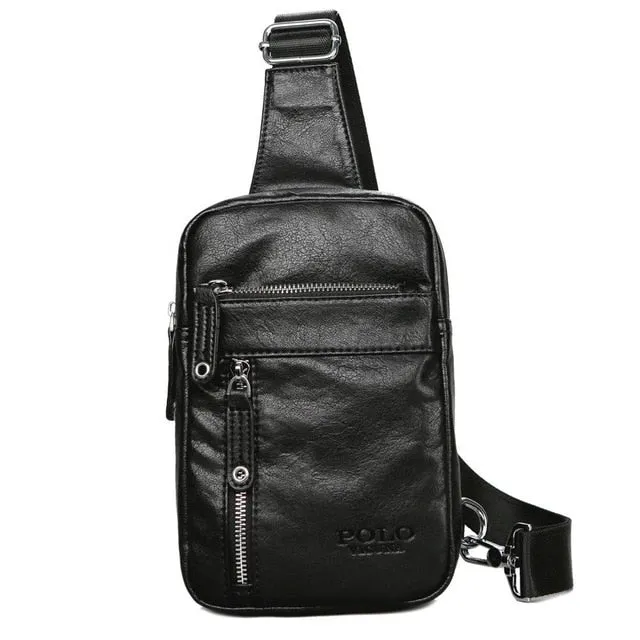 Sidiou Group Theftproof Vintage Leather Messenger Bag Men's Sling Bag With Headphone Hole Chest Bag