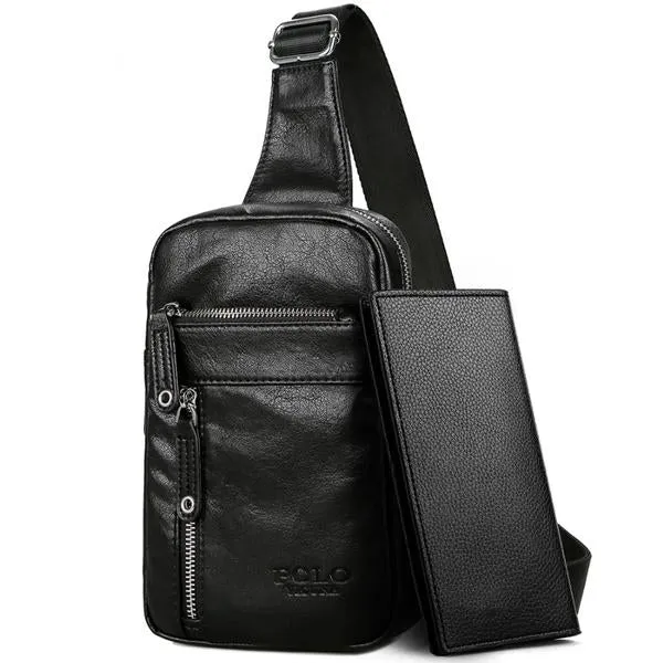 Sidiou Group Theftproof Vintage Leather Messenger Bag Men's Sling Bag With Headphone Hole Chest Bag