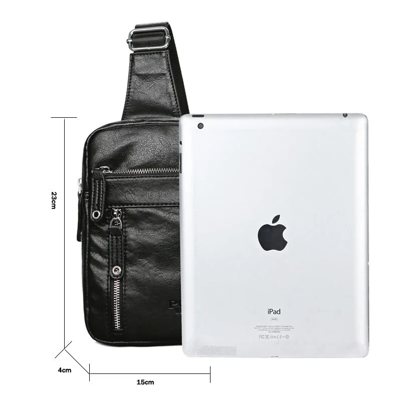 Sidiou Group Theftproof Vintage Leather Messenger Bag Men's Sling Bag With Headphone Hole Chest Bag