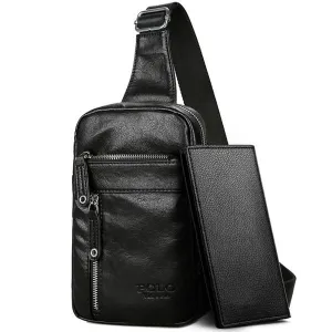 Sidiou Group Theftproof Vintage Leather Messenger Bag Men's Sling Bag With Headphone Hole Chest Bag