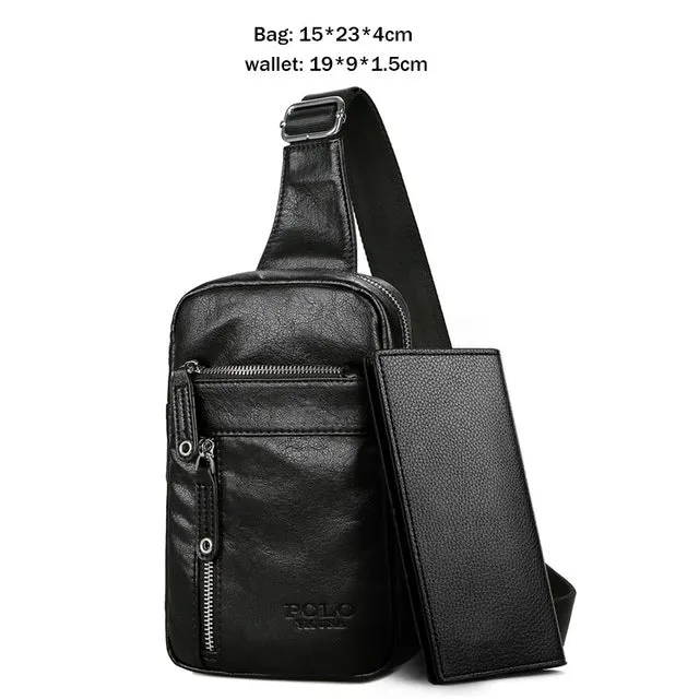 Sidiou Group Theftproof Vintage Leather Messenger Bag Men's Sling Bag With Headphone Hole Chest Bag