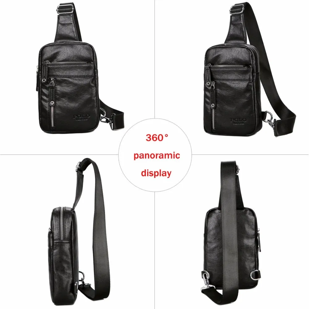 Sidiou Group Theftproof Vintage Leather Messenger Bag Men's Sling Bag With Headphone Hole Chest Bag