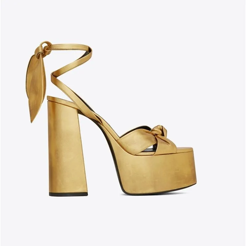 Silk Peep Toe Ankle Strap Heels