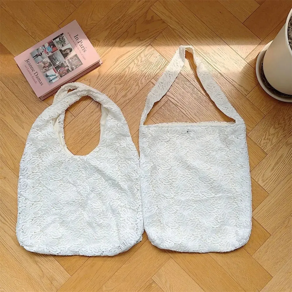 Sohiwoo Canvas Tote Bag for Women Large Capacity Print Canvas Shoulder Bags With Sweet Lace