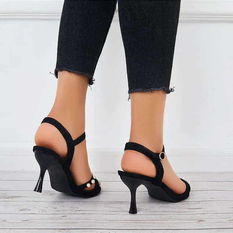 Sohiwoo  Women Black Kitten Heel Sandals Women Fashion Pointed Toe Sandals