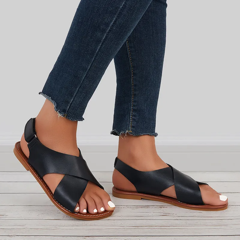 Sohiwoo  Women Criss Cross Flat Ankle Strap Sandals Open Toe Summer Sandals