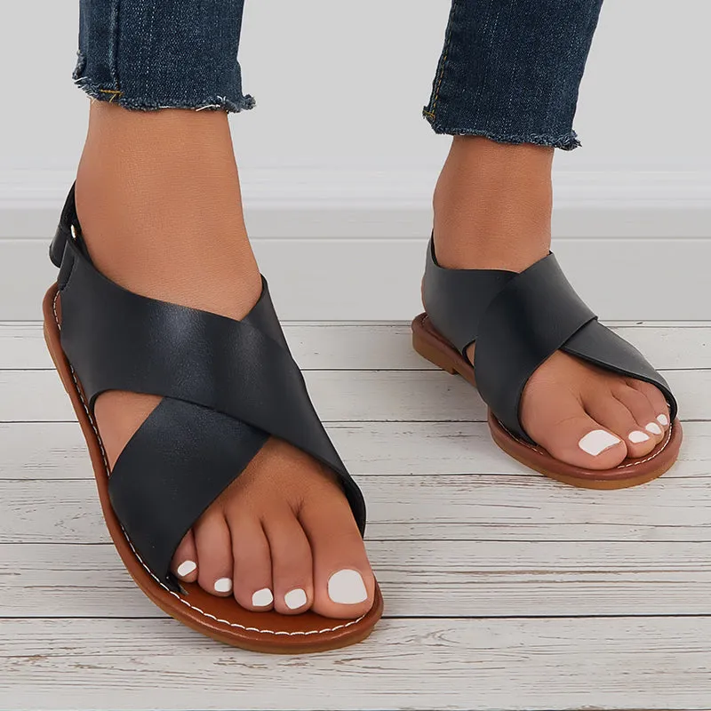 Sohiwoo  Women Criss Cross Flat Ankle Strap Sandals Open Toe Summer Sandals