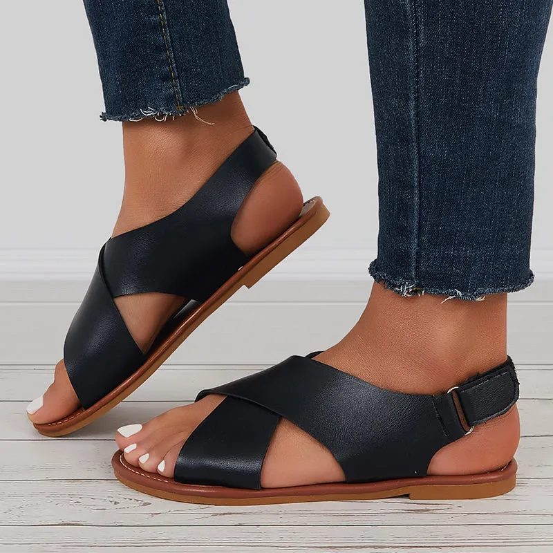 Sohiwoo  Women Criss Cross Flat Ankle Strap Sandals Open Toe Summer Sandals