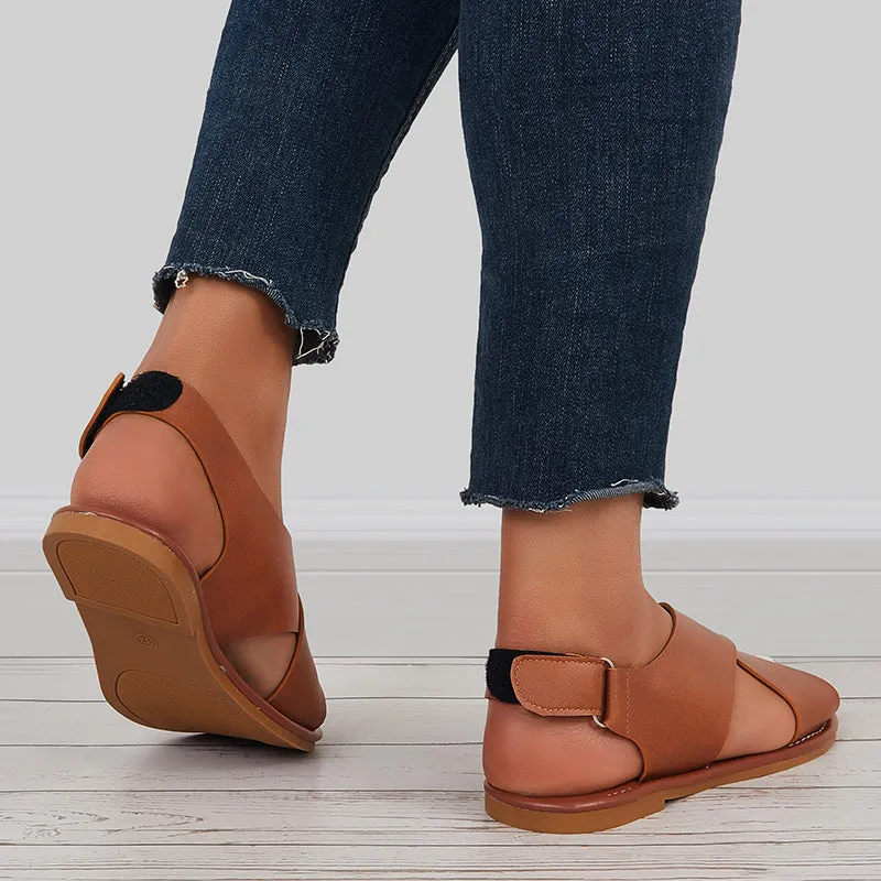 Sohiwoo  Women Criss Cross Flat Ankle Strap Sandals Open Toe Summer Sandals