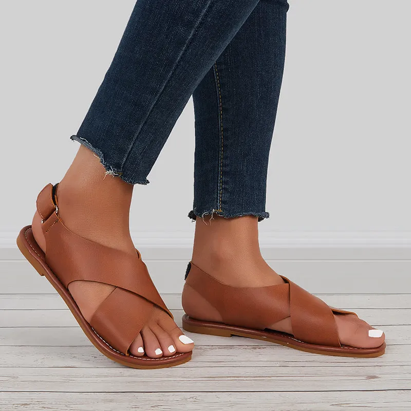 Sohiwoo  Women Criss Cross Flat Ankle Strap Sandals Open Toe Summer Sandals