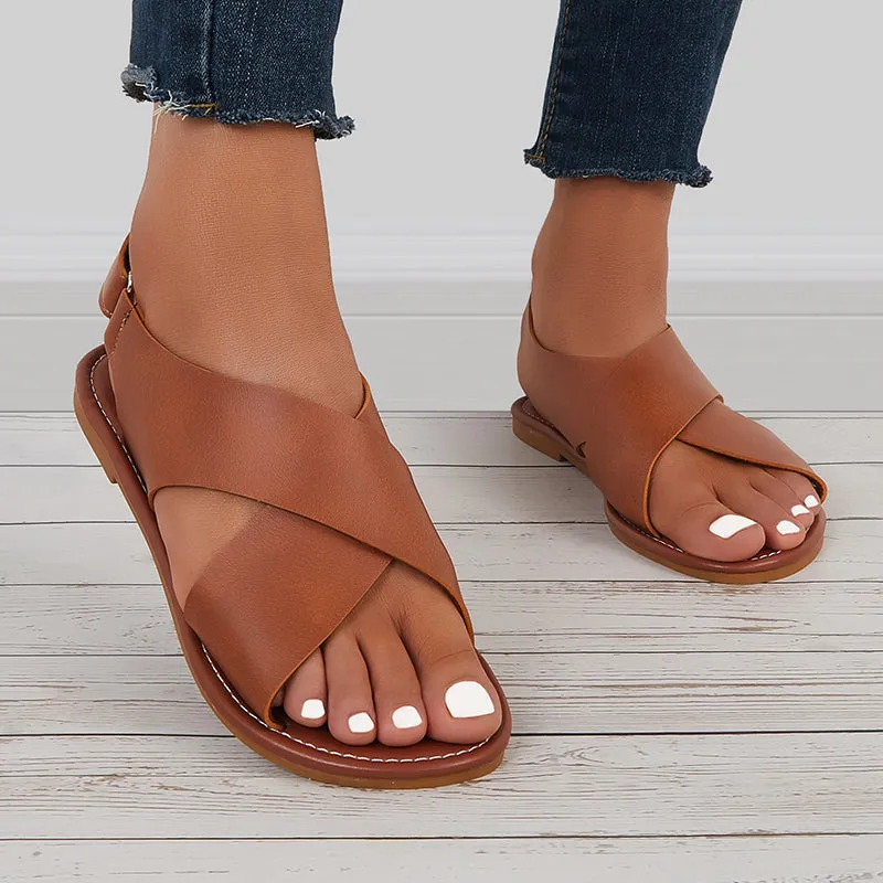Sohiwoo  Women Criss Cross Flat Ankle Strap Sandals Open Toe Summer Sandals