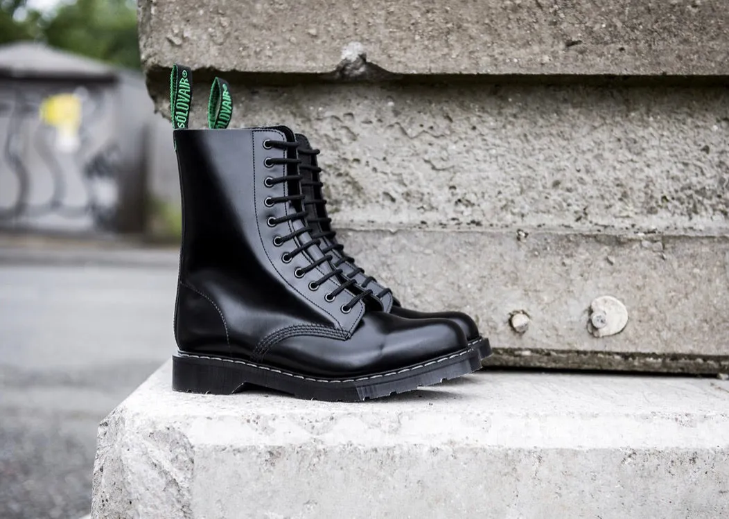 Solovair Black Hi Shine 11 Eyelet Mid Calf Boot Made In England