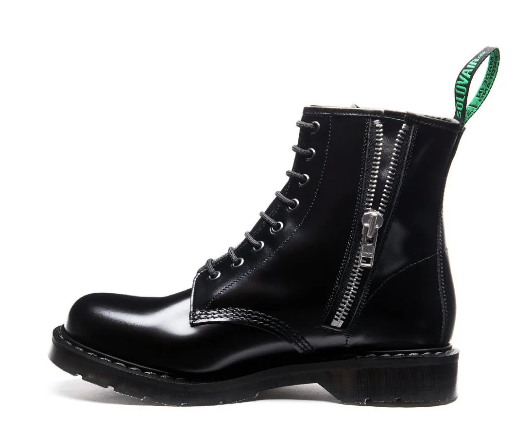 Solovair Black Hi-Shine 8 Eyelet Zip Boot Made In England