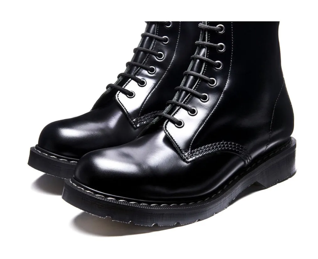 Solovair Black Hi-Shine 8 Eyelet Zip Boot Made In England