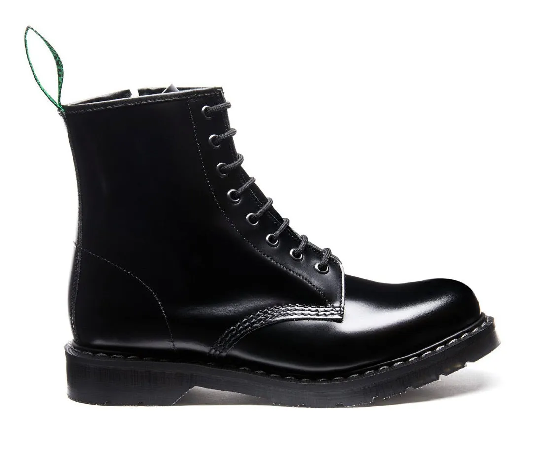 Solovair Black Hi-Shine 8 Eyelet Zip Boot Made In England