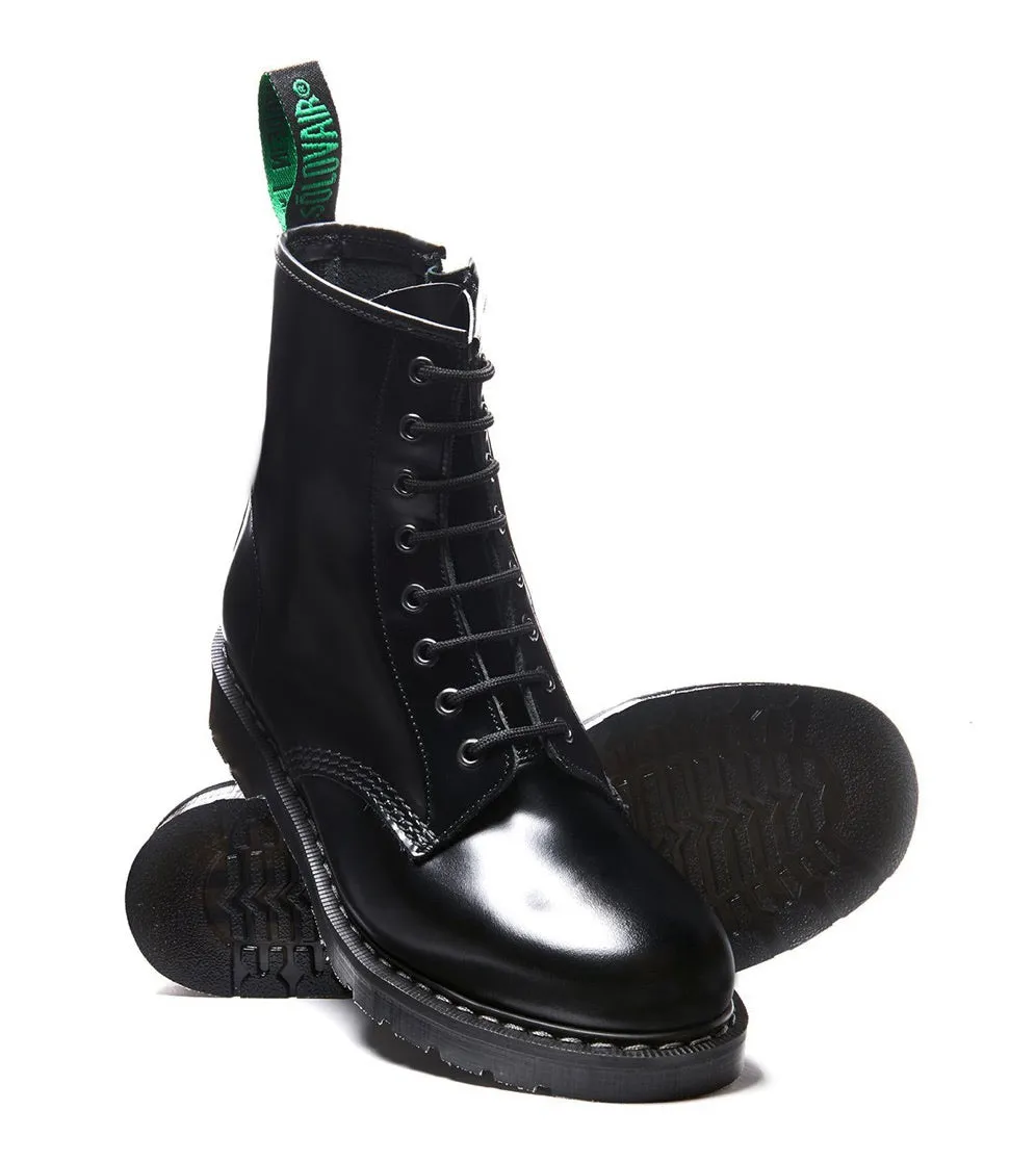 Solovair Black Hi-Shine 8 Eyelet Zip Boot Made In England