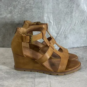 STYLE & CO Women's Brown Smooth Marionn Round-Toe Strappy Wedge Sandals SZ 8.5