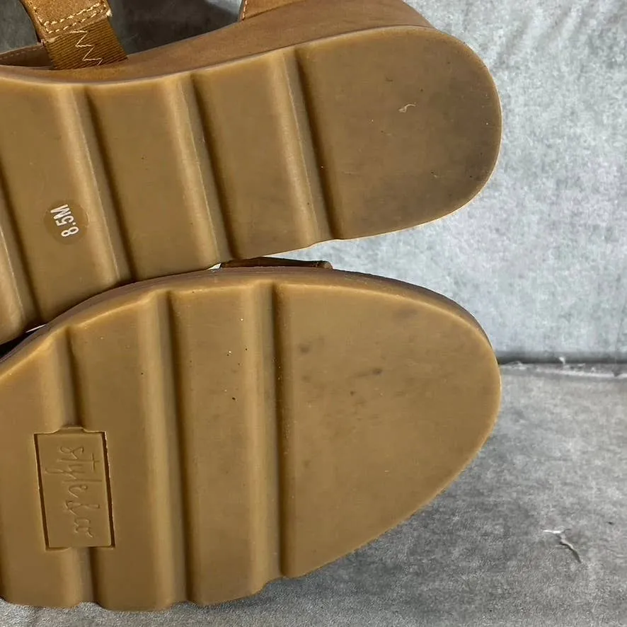 STYLE & CO Women's Brown Smooth Marionn Round-Toe Strappy Wedge Sandals SZ 8.5