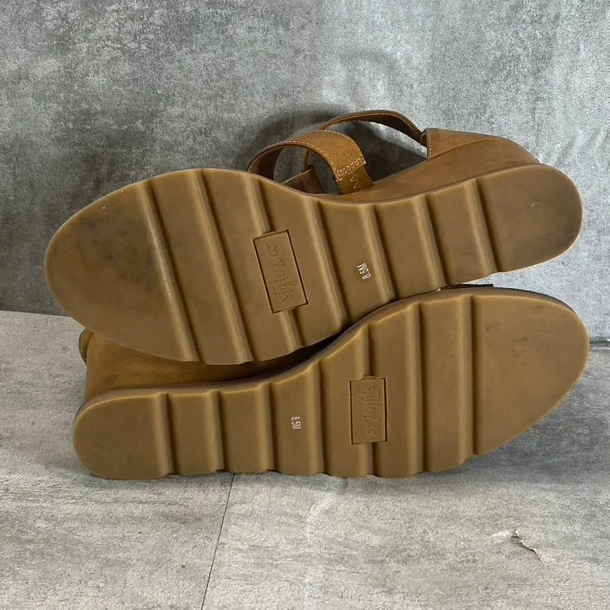 STYLE & CO Women's Brown Smooth Marionn Round-Toe Strappy Wedge Sandals SZ 8.5