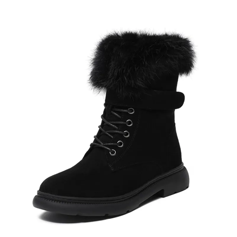 Suede Leather Women Mid-Calf Fur warm Boots