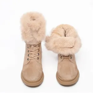 Suede Leather Women Mid-Calf Fur warm Boots