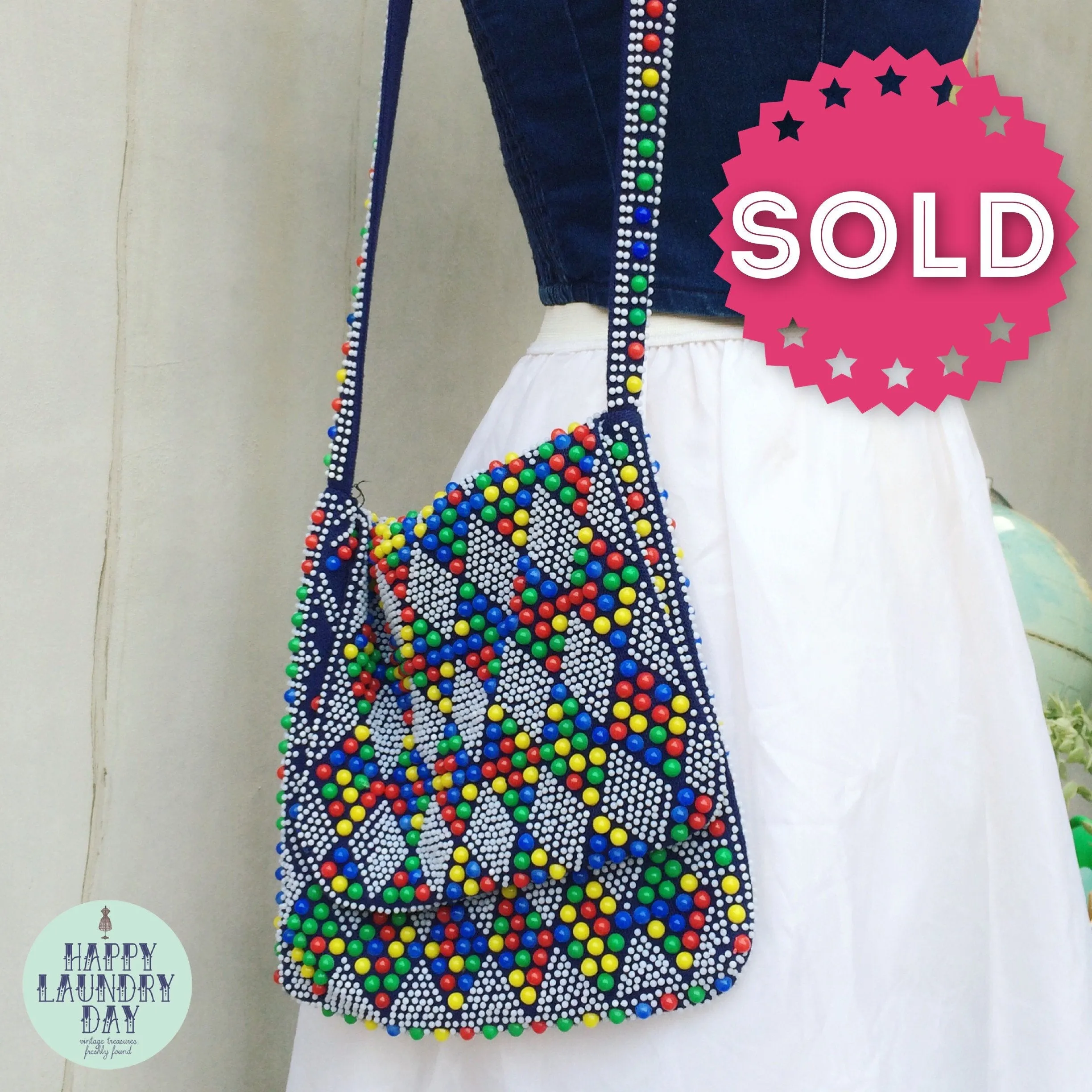 Sweet Tooth | Vintage 1960s 1970s Hippie Flower Power Boho chick chic Beaded Shoulder Sling Bag