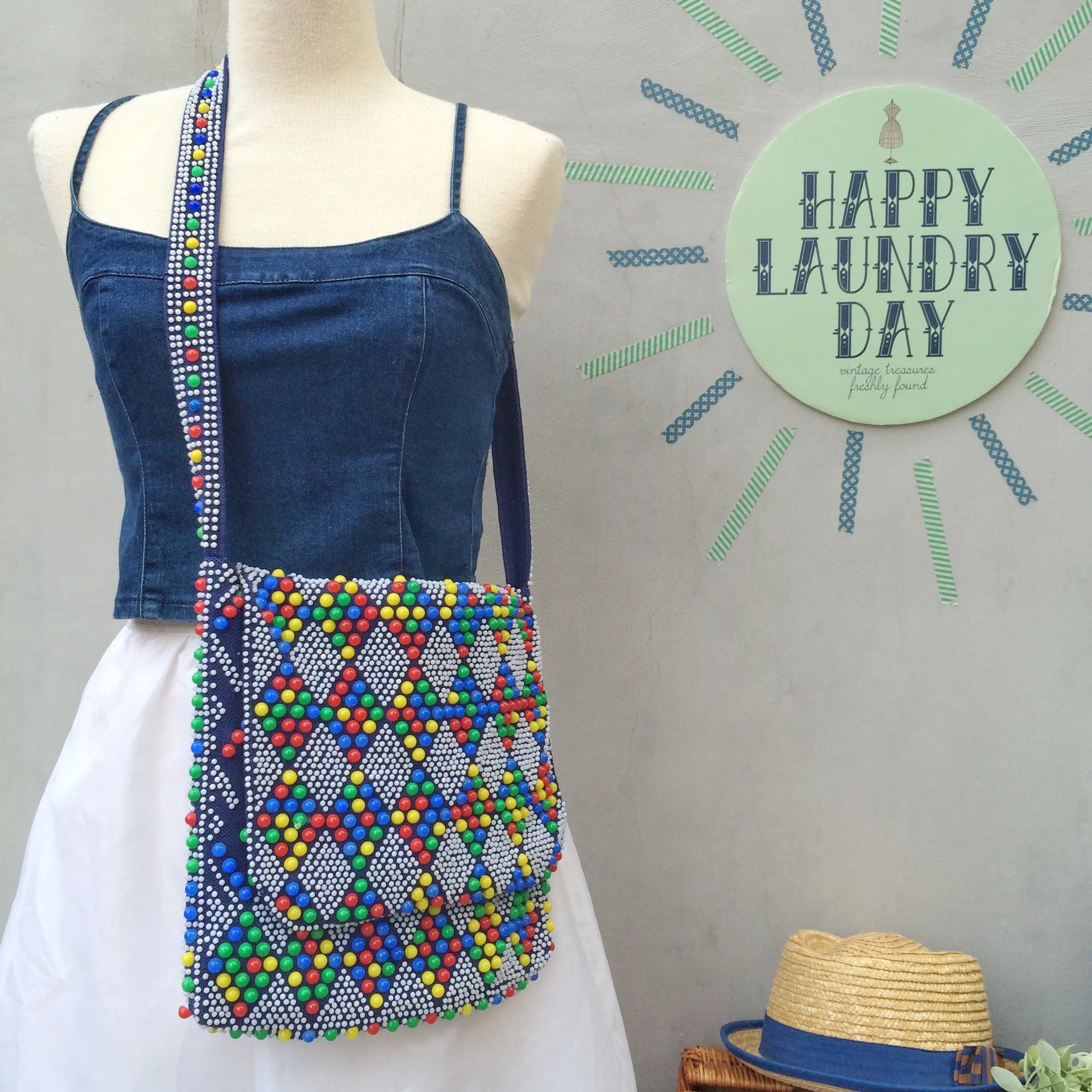 Sweet Tooth | Vintage 1960s 1970s Hippie Flower Power Boho chick chic Beaded Shoulder Sling Bag
