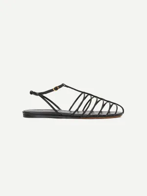 Tee Cage Flat Sandals in Black