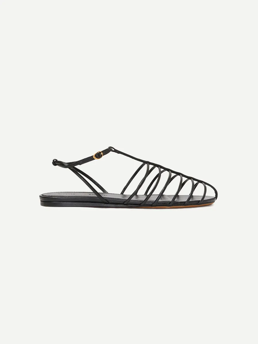 Tee Cage Flat Sandals in Black