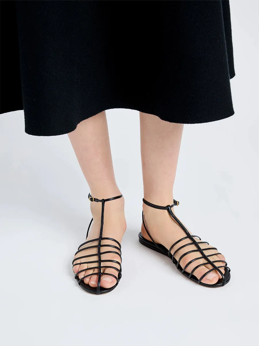 Tee Cage Flat Sandals in Black