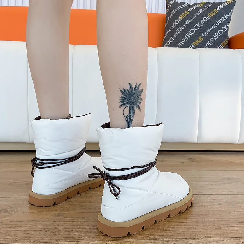 Women's winter ankle snow round toe flat bottom boots