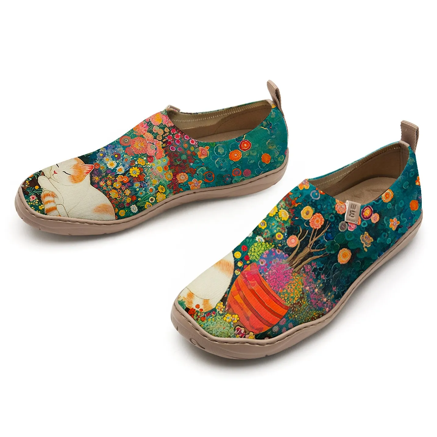 Yiume Women's Art Slip-On Shoes Comfortable Breathable Knit Casual Footwear,Purring Petals