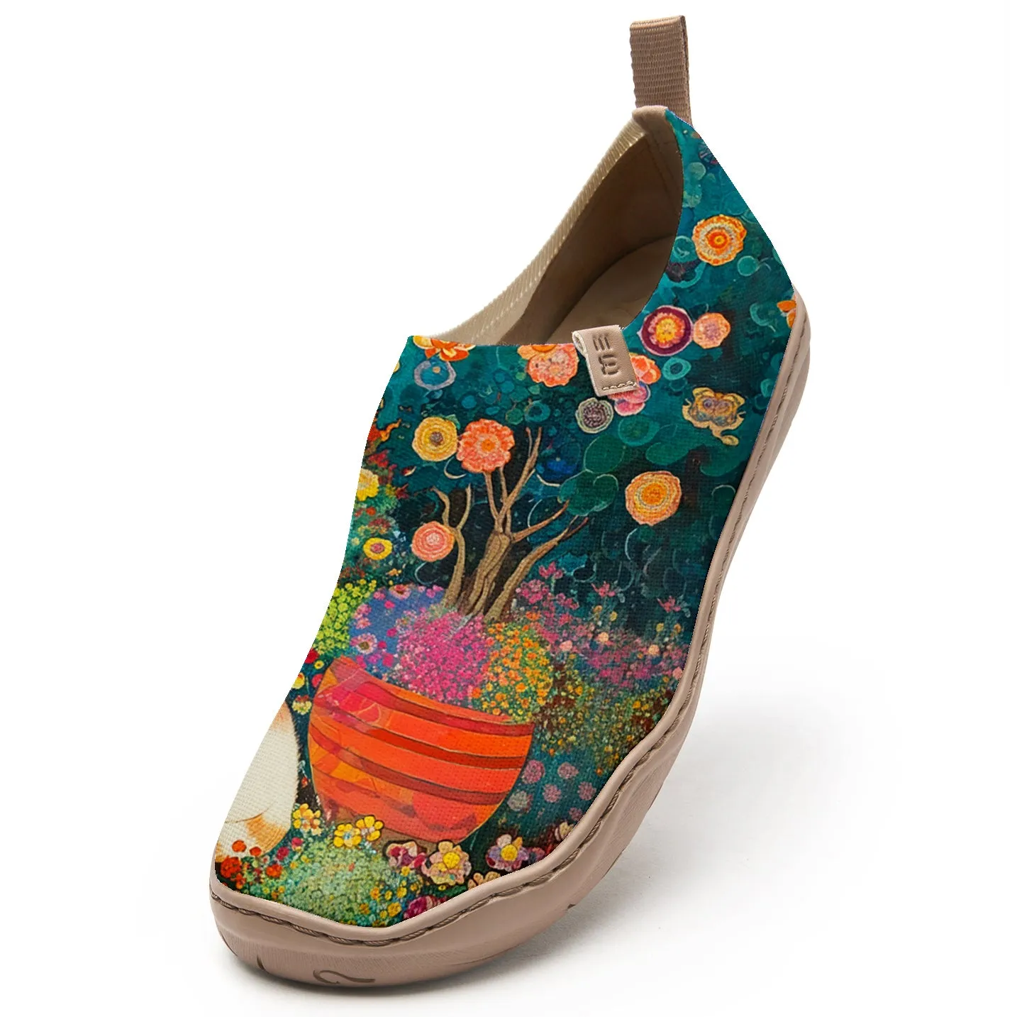 Yiume Women's Art Slip-On Shoes Comfortable Breathable Knit Casual Footwear,Purring Petals