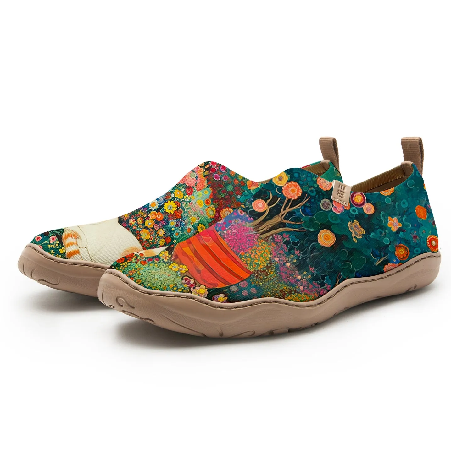 Yiume Women's Art Slip-On Shoes Comfortable Breathable Knit Casual Footwear,Purring Petals