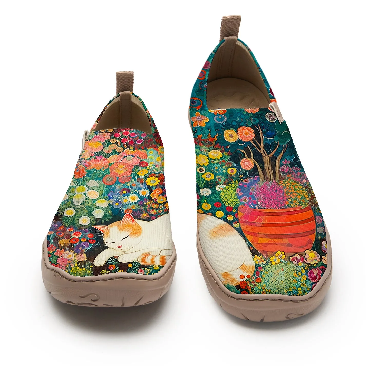 Yiume Women's Art Slip-On Shoes Comfortable Breathable Knit Casual Footwear,Purring Petals