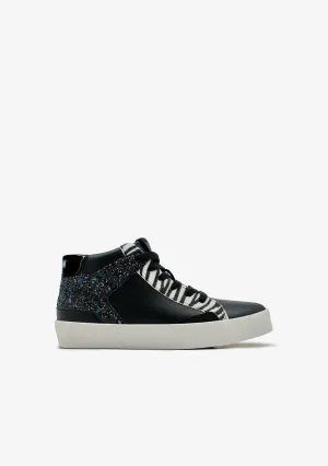 Zebra Glitter High-Top Sneakers B&W